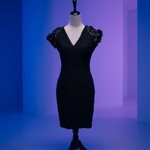 Maeve size 8 Elegant Black Cap-Sleeve V-Neck Dress